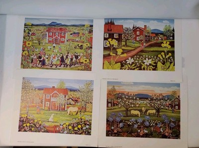 Stina Sunesson Complete Set Of 4 Swedish Scene Prints 1982 Series 178-1 To 178-4
