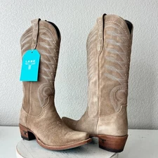 Lane SQUASH BLOSSUM Womens Cowboy Boots 9.5 Latte Suede Western Cowgirl Mid Calf