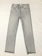 Paige Cindy High Rise Straight Crop Jeans Womens 27 Gray Button Fly Frayed Hem