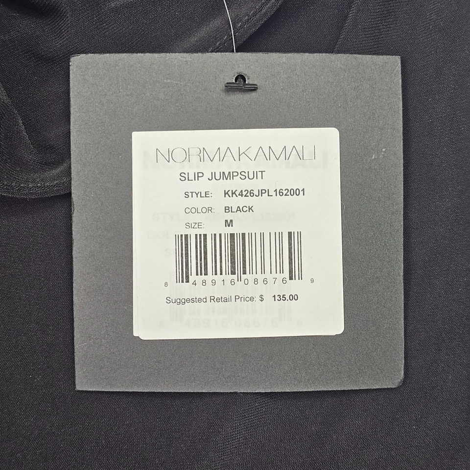 Mono Norma Kamali Slip Nuevo con Etiquetas Para Mujer Mediano Negro Pierna Ancha Drapeado Cuello en V Foto 2 de 4