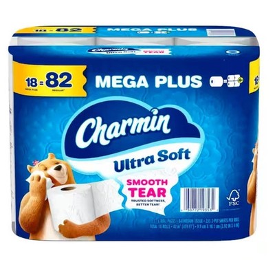 Charmin Ultra-Soft Smooth Tear Toilet Paper Rolls (18 Mega Plus Rolls)