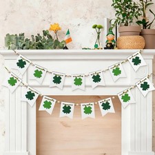 St. Patrick's Day Wood Bead Garland Shamrock Hanging Banner Garland Irish Farmh