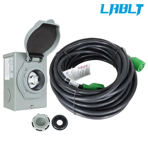LABLT 50ft 30Amp Generator RV Power Extension Cord and Power Inlet Box L14-30P/R