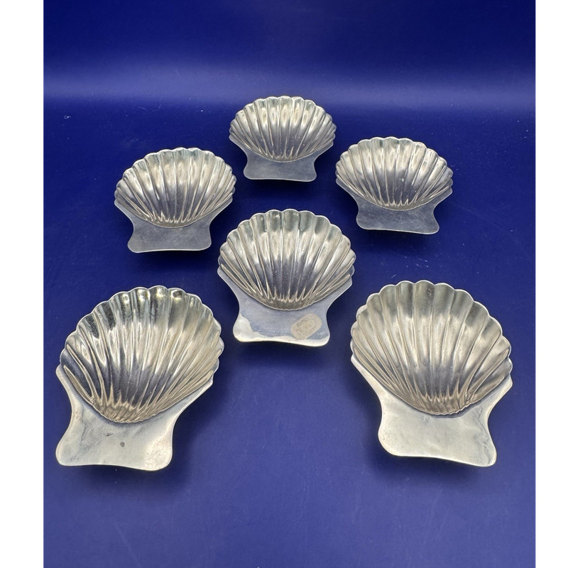 6pc Maciel Mexico Sterling Silver Scallop Shell Dishes Salt Cellars