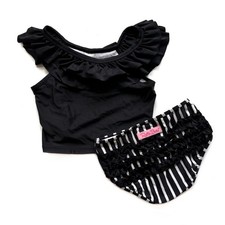 Girls 8 Ruffle Butts Swim Suit Black White Stripe Bikini Rash Guard Shirt