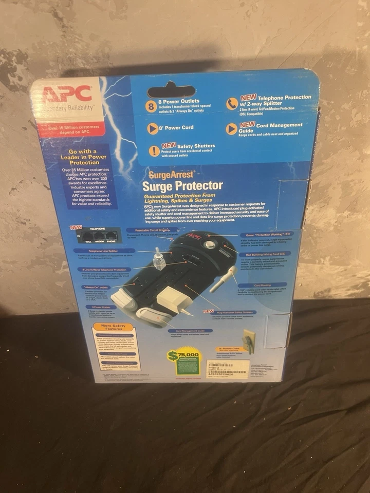 APC SurgeArrest Home/Office Surge Protector - 8 Outlets + Phone/Modem - Image 3 of 4