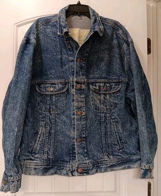 Vtg Lee Riders Denim Trucker Jacket XL 48 Blue Acid Wash 80s 90s
