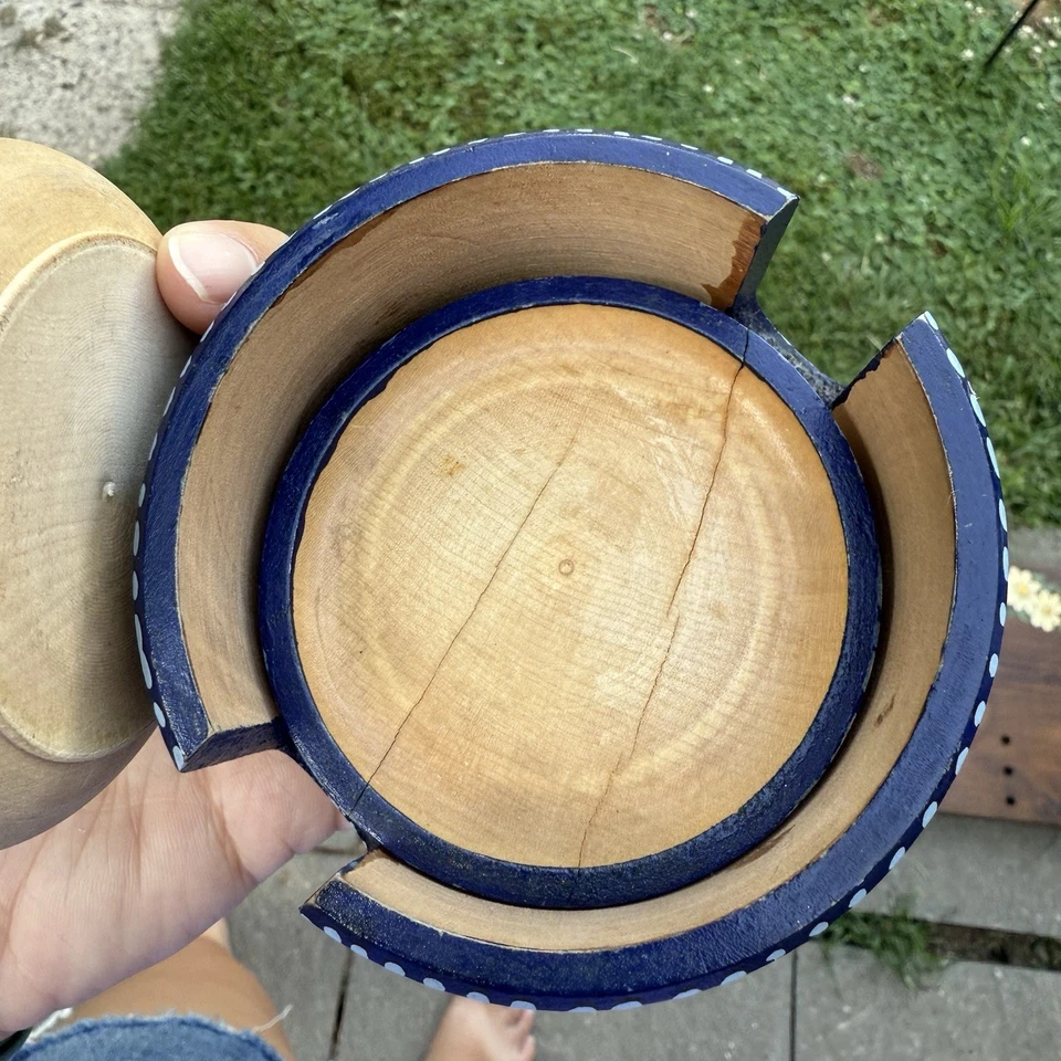 Juego de 6 posavasos de madera vintage pintados a mano Austria floral boho arte popular Foto 4 de 4