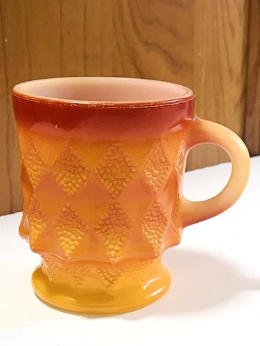 VINTAGE FIRE KING ORANGE KIMBERLY DIAMOND COFFEE CUP MUG ANCHOR HOCKING USA