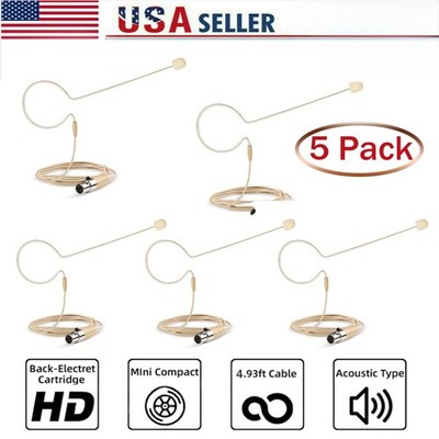 5x Beige Single Earhook Headset mini XLR Microphone for Shure Wireless-TA4F 4pin
