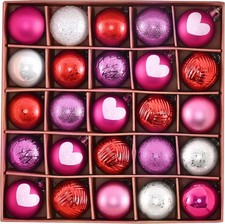 25PCS Valentine's Day Shatterproof Heart Ornaments 1.18in Pink Red Tree Set Pack