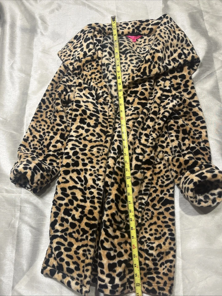 Betsey Johnson Bata Leopardo Lujo Felpa Con Capucha Animal Bolsillos Cinturón Mujer’s M/L Foto 4 de 4