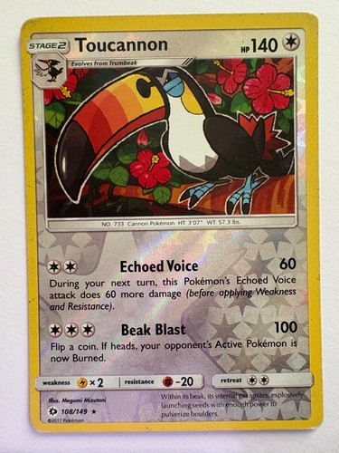 Toucannon 108/149 Sun & Moon Base Set Reverse Holo Pokemon Card