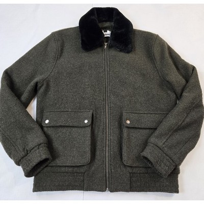 Topman Men's Wool Blend Quilt Lined Jacket w/ Removeable Faux Fur Collar Large