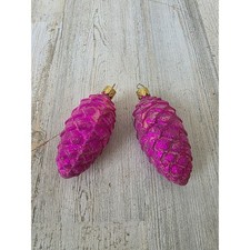 Vintage Christborn pink pine cone glitter glass ornament set Xmas tree