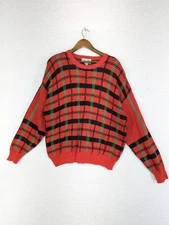 Vintage Y2K Women's Plaid Cotton Blend Heavy Knit Sweater Holiday Red 3X