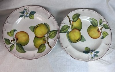 Sur La Table Italy Apple Botanical Pasta Bowls Plates 10'' Pair Rustic Farmhouse 
