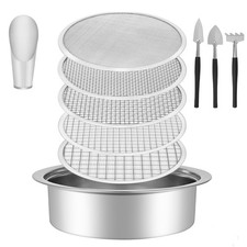 Soil Sifter Garden Sieve Set, Stainless Sifting Pan Soil Sand Sieve with 4pcs...