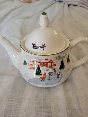 SANGO SILENT NIGHT CHRISTMAS TEA POT DESIGNED BY JOAN LUNTZ W/ Crack