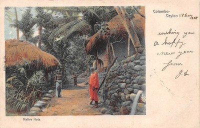 AK CEYLON EINHEIMISCHE HÜTTEN ANIMIERTE SZENE um 1904