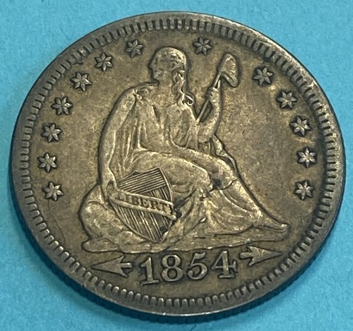 1854 Sitzende Freiheit Viertel vz tolle Originalfarbe - Bild 1 von 2