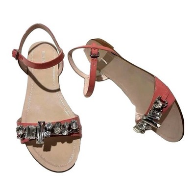 MIU MIU Crystal Patent Leather Flat Sandals Pink US 8.5 IT/EU 38.5