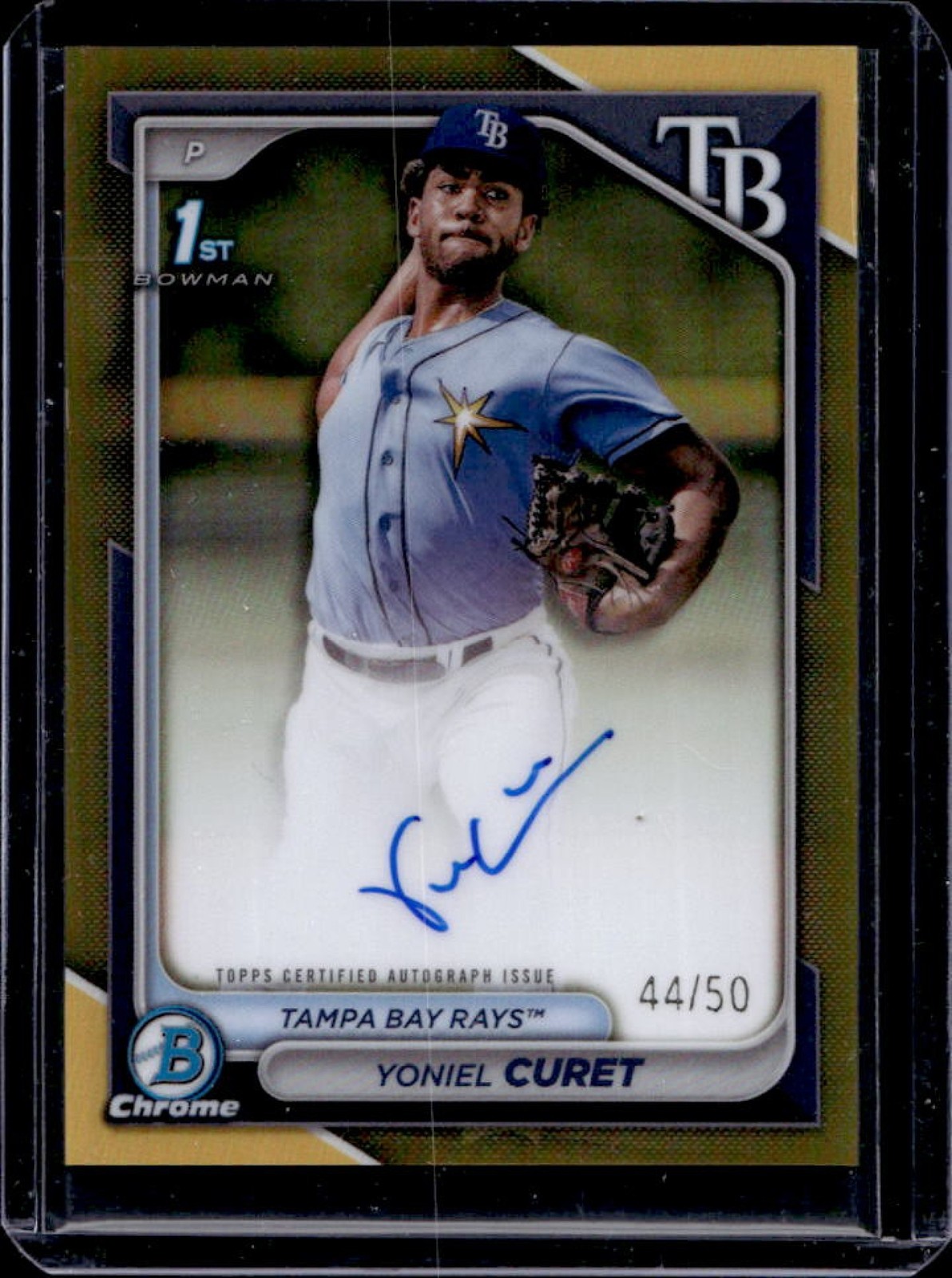 2024 Bowman Chrome Yoniel Curet Auto Gold Refractor 1st Prospect #/50 Rays