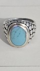 Turquoise STERLING SILVER RING Dot Textured Bezel Band Size 7 VINTAGE TREASURE — photo 1