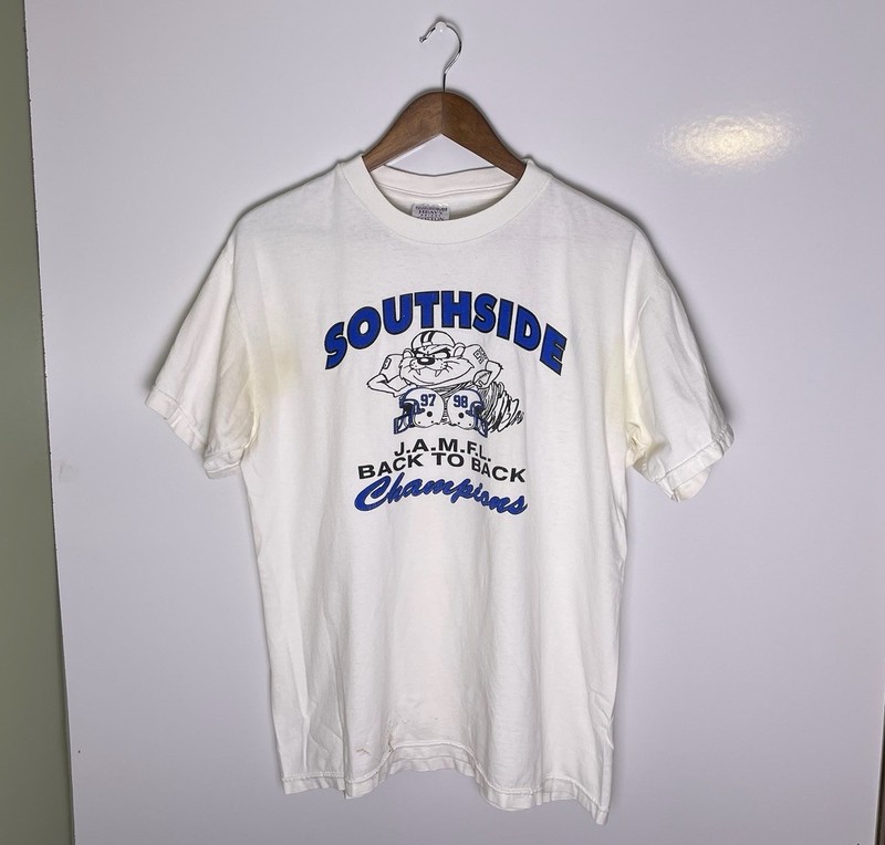 Vtg 90s 1998 Taz Looney Tunes Southside JAMFL Football T-Shirt Size L
