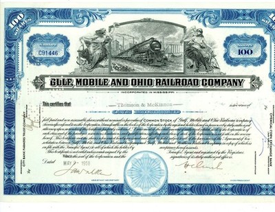 US Gulf Mobile & Ohio Stock Certificate - 100 Shares - Common Stock   (21-C263)