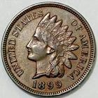 ** 1899 P ** INDIAN PENNY ** FULL LIBERTY ** 3.5 DIAMONDS ** AU DETAILS **