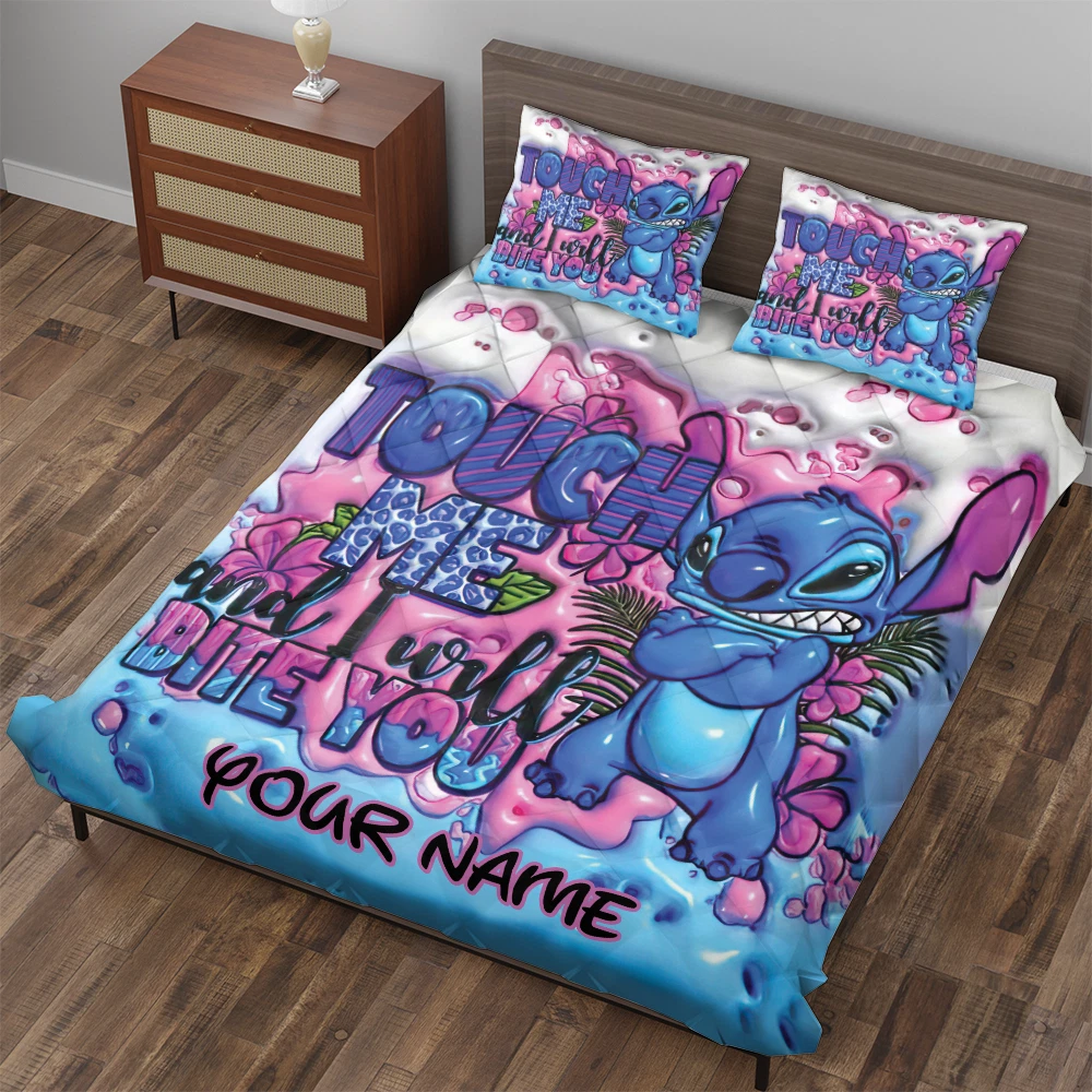 Personalized Stitch Touch Me And I Will Bite You Inflated Effect Quilt Bed Set