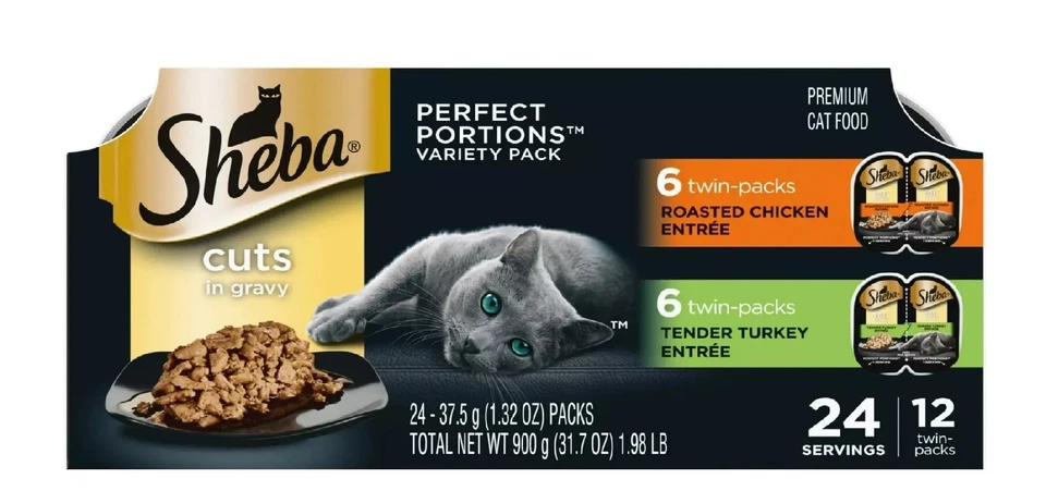 Sheba Perfect Portionen Variety Pack Nassfutter Katzen Tablett Schnitte in Soße 24 Portionen