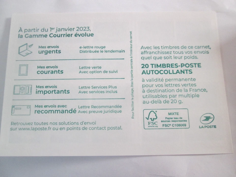 1 carnet de 20 timbres neufs Marianne validité permanente  2023 - Photo 2/3