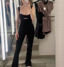 HOUSE OF CB Women's Black Sleeveless Flared Jumpsuit XS Square Neck One-Piece