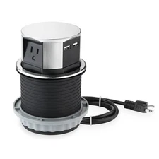 Pop Up Outlet USB 3 AC Ports 15A Stainless Counter Island Table Splash Resistant