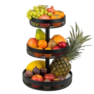 eluno 3-stöckige runde Obstetagere / Brotkorb, Obstschale, Obstkorb aus schwarze