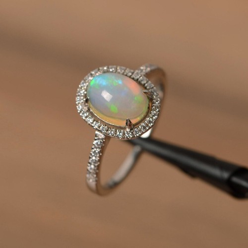 Natural Stunning Opal Ring Wedding Ring October Birthstone Oval cut 925 Silver - Picture 4 of 4