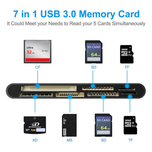 7-IN-1 USB 3.0 Memory Card Reader 7 Ports Multi Function Micro SD SDXC CF SDHC - Picture 2 of 8
