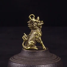 Pure Brass Beast Kirin Figurine Keychain Pendant Craft Key Chain Hanging Keyring