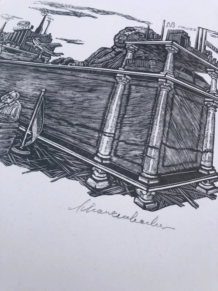 Robert Schanzenbacher Polarisierung Realismus Holzschnitt 62/180 handsigniert - Bild 3 von 3