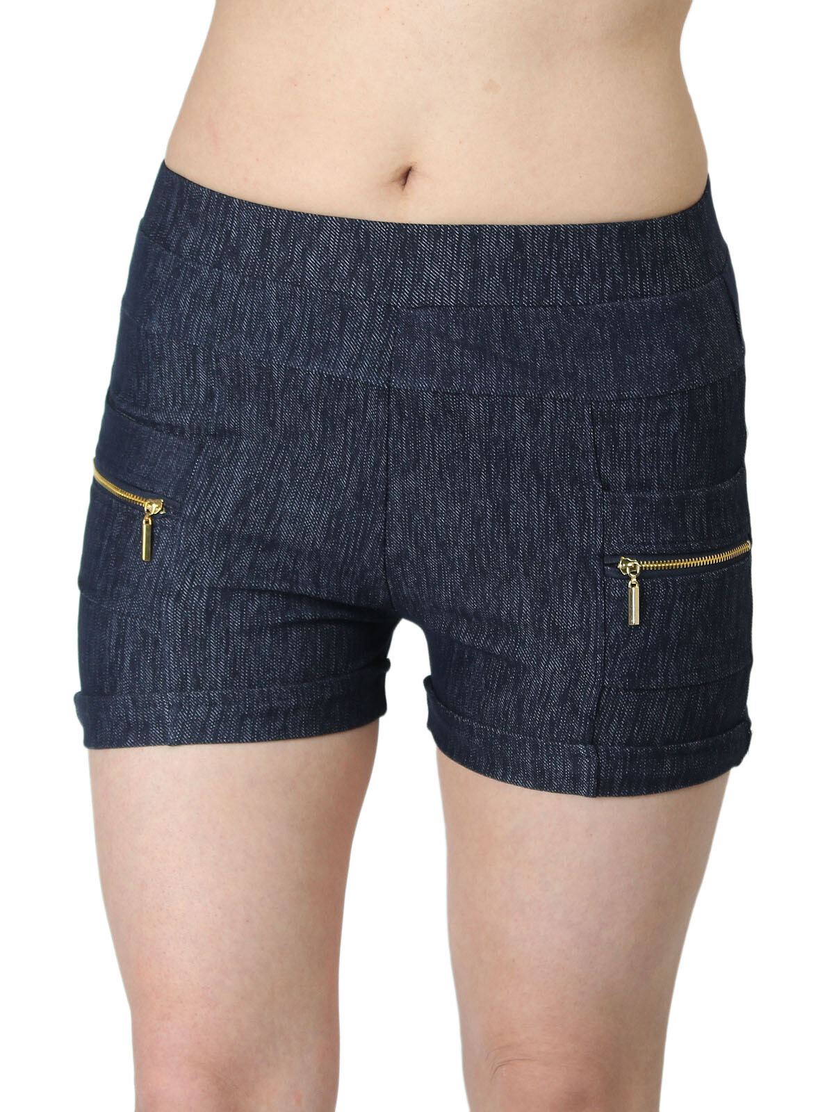 NWT Womens Stretch Shorts Black Blue Denim Look with Zipper 
