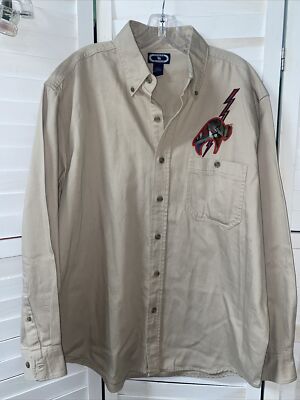 Three Rivers Men s Khaki Shirt Button  Down Long Sleeve Bison Embroidered Large
