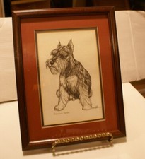 Miniature Schnauzer Dog PRINT Framed double Matted G. Marlo Allen 1984 13" X 10"