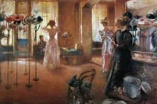 THE HAT SHOP STORE MILLINERY WOMEN FASHION 1892 PAINTING BY HENRY TONKS REPRO 