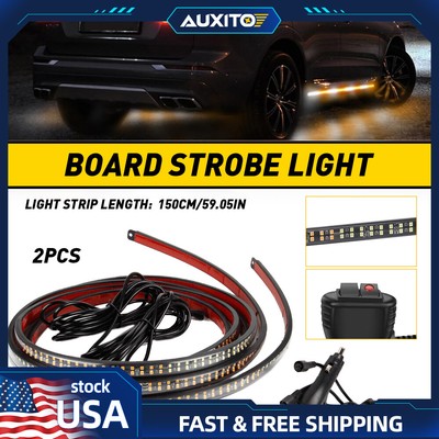 2pcs 60'' Running Step Board Bar LED Strips Emergency Strobe White Lights & Amber