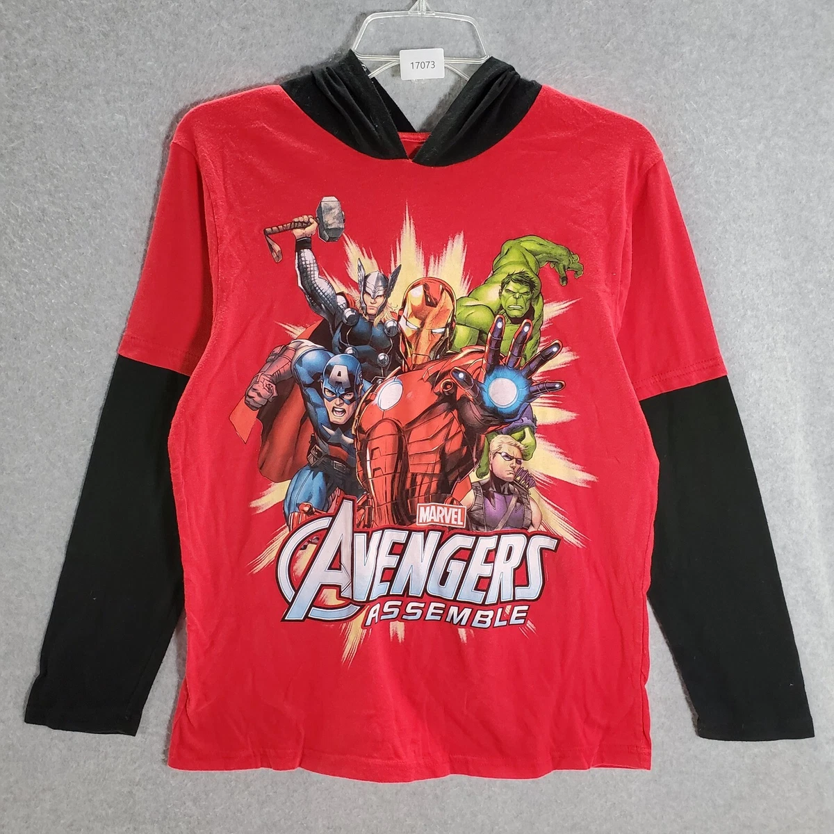Marvel Boys Hoodie 18 Red Avengers Assemble Graphic Hooded T Shirt Long Sleeve