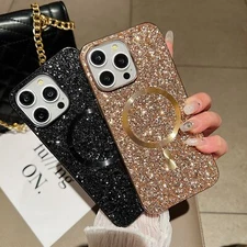 For iPhone 17 Pro Max 16 14 13 Mag Safe Magnetic Bling Glitter Hard Phone Case