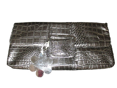Clutch  Grau Silber Schlangen Optik Glänzend 31 x 16 cm Schulterriemen