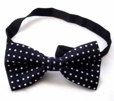 NAVY BLUE WITH WHITE POLKA DOTS PRE-TIED ADJUSTABLE PRE-TIED STRAP BOW TIE-NEW